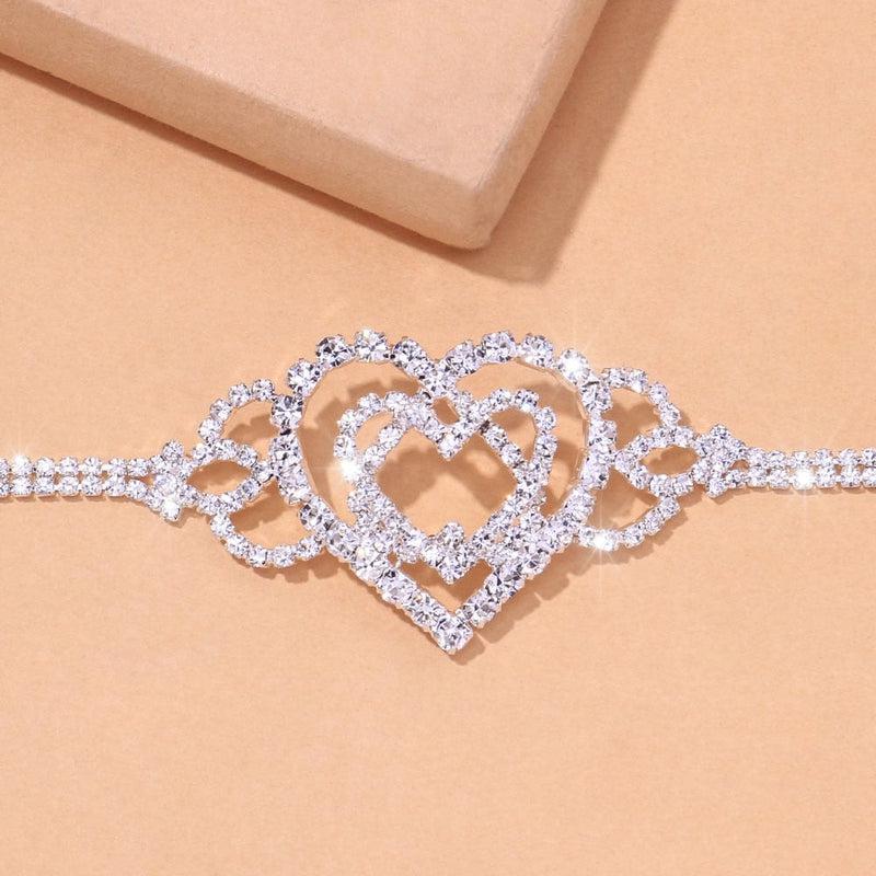 Stonefans Double Heart Anklet Rhinestone Chain Jewelry for Women | Bling Love Foot Chain Anklet Bracelet | Crystal Jewellery